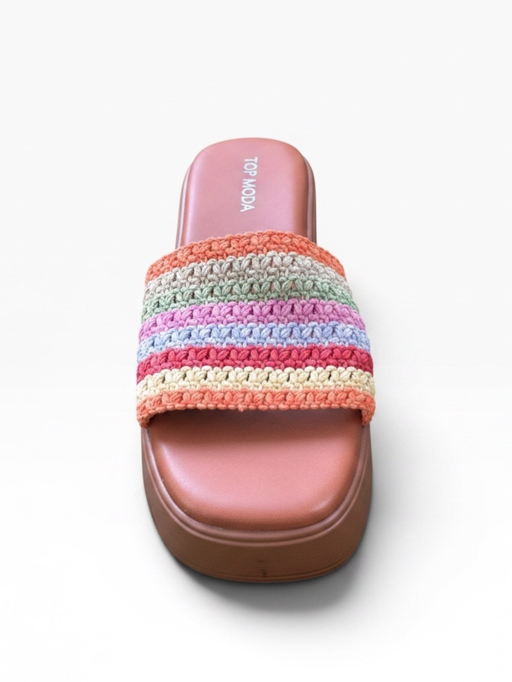 TOP Moda Pink Platform Slide with Multi-Color Crochet Band